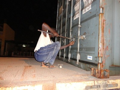 Opening the container in Djibouti